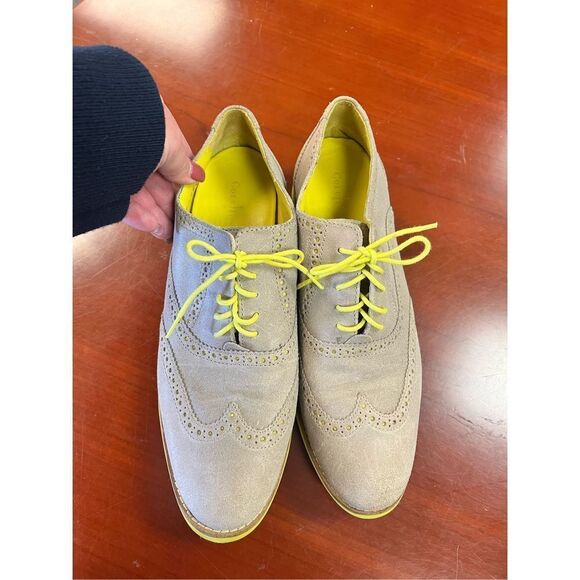 Cole Haan Tan & Yellow Suede Ladies Wing Tips sz 10 - Picture 4 of 8